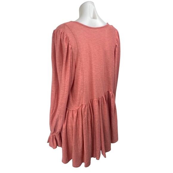 Free People Don't Call Me Baby Pink Smocked Long Sleeve Peplum Blouse Top Size M - Picture 2 of 5